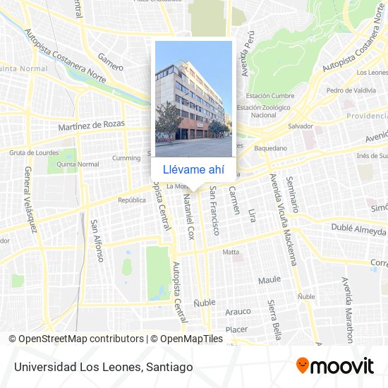 Cómo llegar a Universidad Los Leones en Santiago en Micro o Metro?