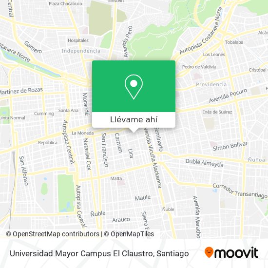 Mapa de Universidad Mayor Campus El Claustro