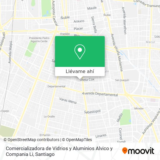 Mapa de Comercializadora de Vidrios y Aluminios Alvico y Compania Li