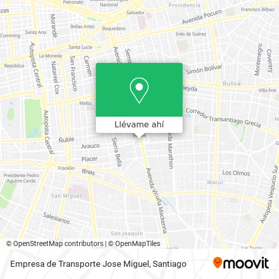 Mapa de Empresa de Transporte Jose Miguel