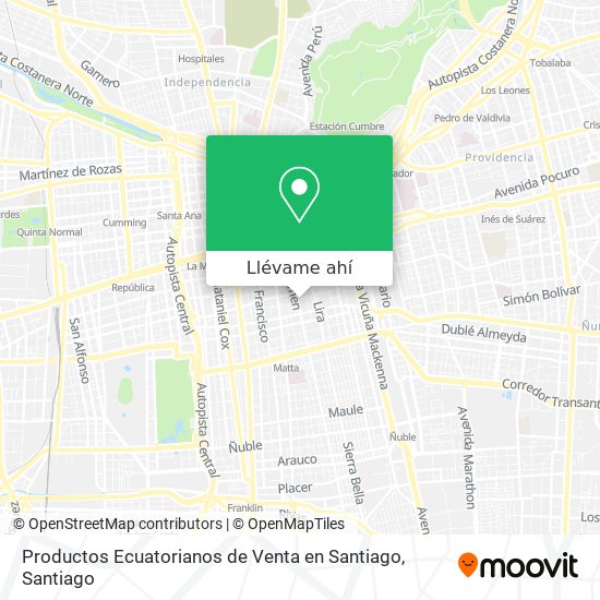 Mapa de Productos Ecuatorianos de Venta en Santiago