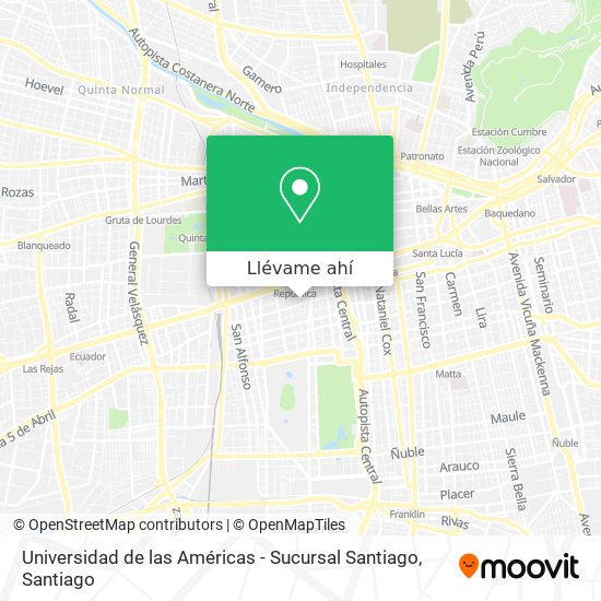 Mapa de Universidad de las Américas - Sucursal Santiago