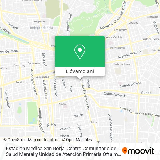 Mapa de Estación Médica San Borja, Centro Comunitario de Salud Mental y Unidad de Atención Primaria Oftalmo