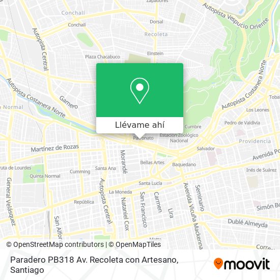 Mapa de Paradero PB318 Av. Recoleta con Artesano