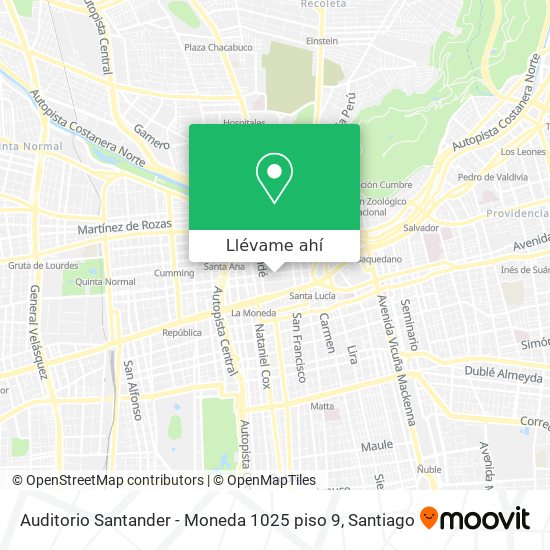 Mapa de Auditorio Santander - Moneda 1025 piso 9