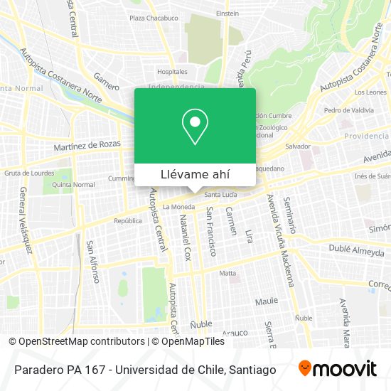 Mapa de Paradero PA 167 - Universidad de Chile