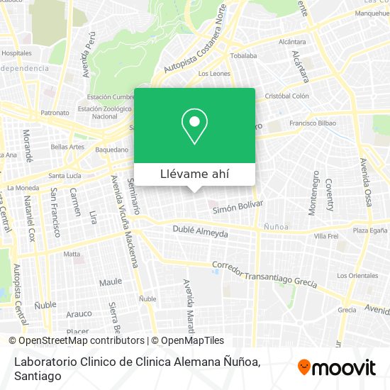 Mapa de Laboratorio Clinico de Clinica Alemana Ñuñoa