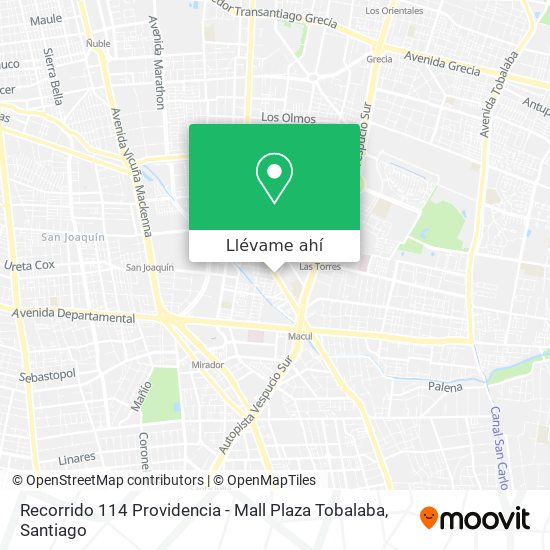 Mapa de Recorrido 114 Providencia - Mall Plaza Tobalaba