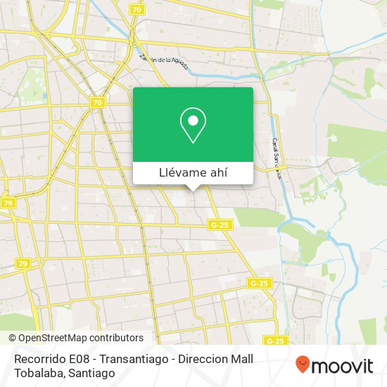 Mapa de Recorrido E08 -  Transantiago - Direccion Mall Tobalaba