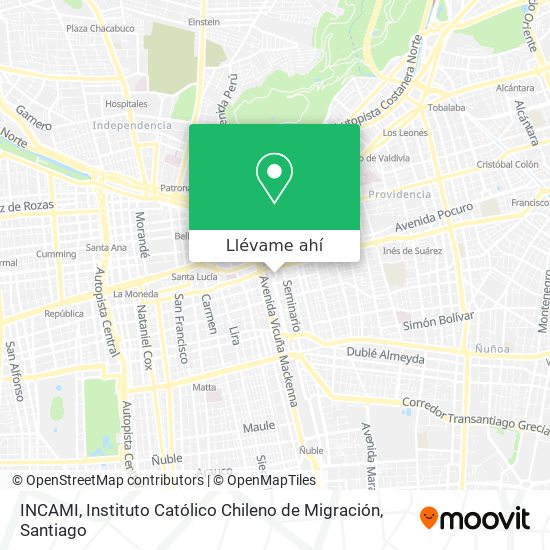 Mapa de INCAMI, Instituto Católico Chileno de Migración