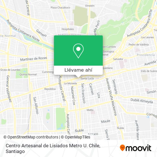 Mapa de Centro Artesanal de Lisiados Metro U. Chile