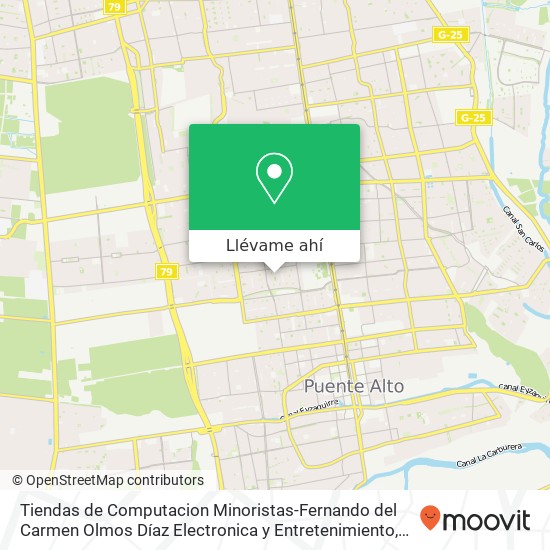 Mapa de Tiendas de Computacion Minoristas-Fernando del Carmen Olmos Díaz Electronica y Entretenimiento, Calle Algarve Sur 844 8150000 Puente Alto, Puente Alto, Región Metropolitana de Santiago