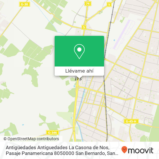 Mapa de Antigüedades Antiguedades La Casona de Nos, Pasaje Panamericana 8050000 San Bernardo, San Bernardo, Región Metropolitana de Santiago