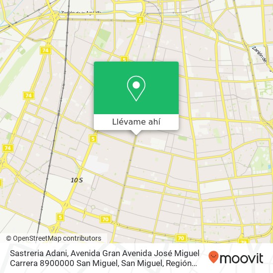 Mapa de Sastreria Adani, Avenida Gran Avenida José Miguel Carrera 8900000 San Miguel, San Miguel, Región Metropolitana de Sa