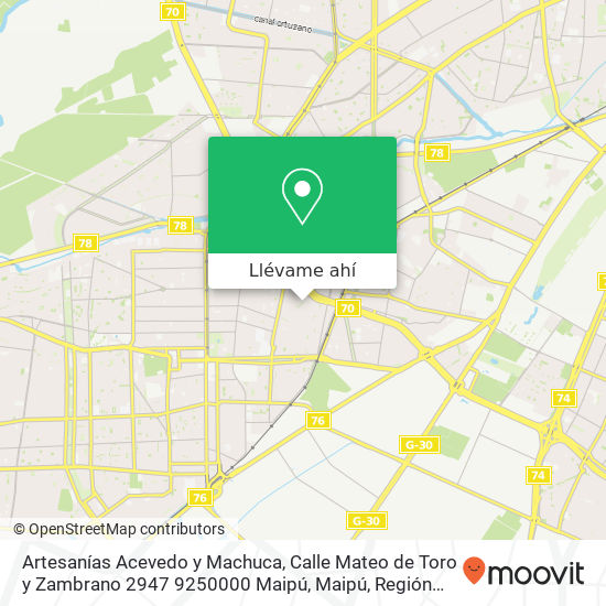 Mapa de Artesanías Acevedo y Machuca, Calle Mateo de Toro y Zambrano 2947 9250000 Maipú, Maipú, Región Metropolitana de Santiago