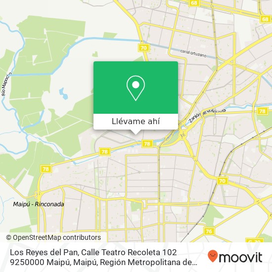 Mapa de Los Reyes del Pan, Calle Teatro Recoleta 102 9250000 Maipú, Maipú, Región Metropolitana de Santiago