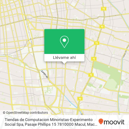 Mapa de Tiendas de Computacion Minoristas-Experimento Social Spa, Pasaje Phillips 15 7810000 Macul, Macul, Región Metropolitana de Santiago