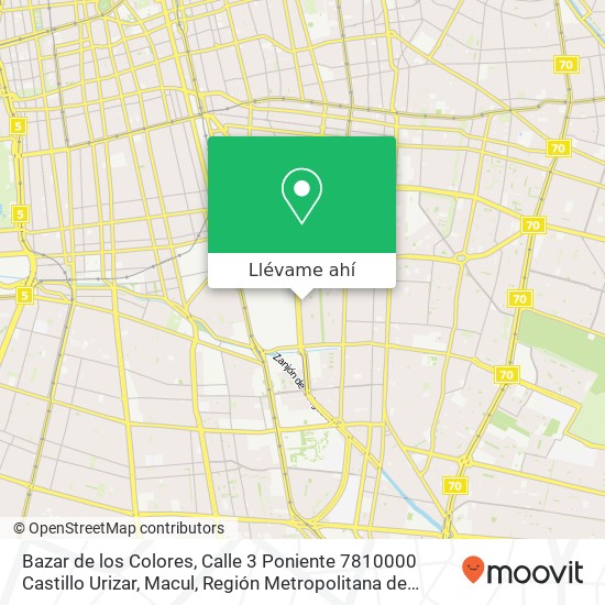 Mapa de Bazar de los Colores, Calle 3 Poniente 7810000 Castillo Urizar, Macul, Región Metropolitana de Santiago