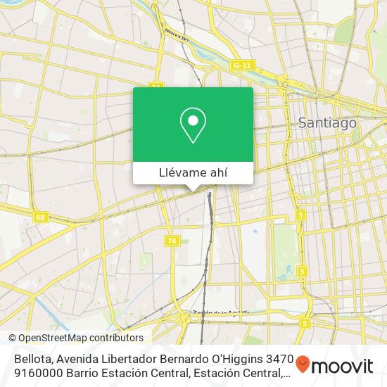 Mapa de Bellota, Avenida Libertador Bernardo O'Higgins 3470 9160000 Barrio Estación Central, Estación Central, Regió