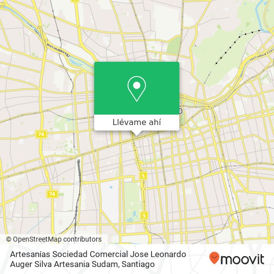 Mapa de Artesanías Sociedad Comercial Jose Leonardo Auger Silva Artesania Sudam, Avenida Libertador Bernardo O'Higgins 1621 8320000 Centro Histórico, Santiago, Región Metropolitana