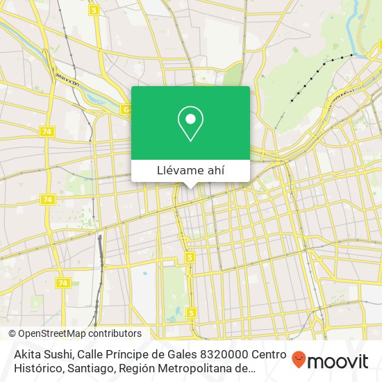 Mapa de Akita Sushi, Calle Príncipe de Gales 8320000 Centro Histórico, Santiago, Región Metropolitana de Santiago