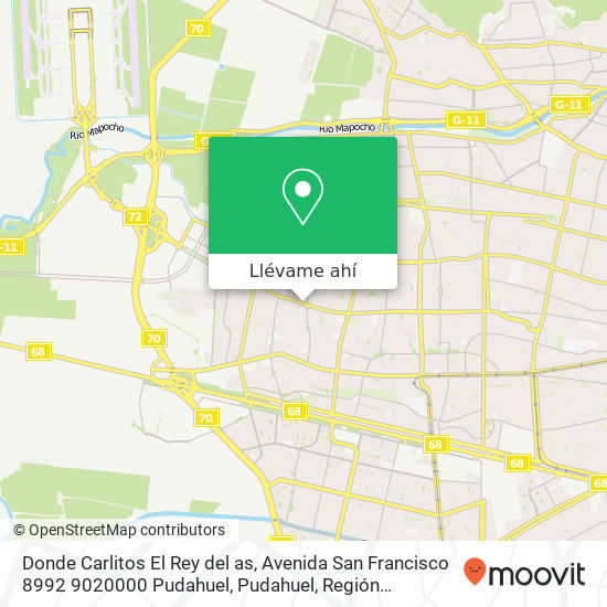 Mapa de Donde Carlitos El Rey del as, Avenida San Francisco 8992 9020000 Pudahuel, Pudahuel, Región Metropolitana de Santiago