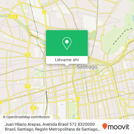 Mapa de Juan Hilario Arepas, Avenida Brasil 572 8320000 Brasil, Santiago, Región Metropolitana de Santiago