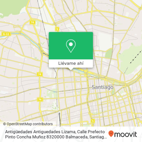 Mapa de Antigüedades Antiguedades Lizama, Calle Prefecto Pinto Concha Muñoz 8320000 Balmaceda, Santiago, Región Metropolitana de Santiago