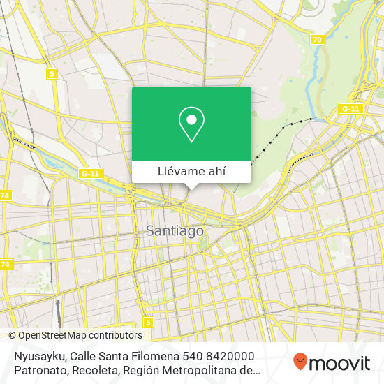 Mapa de Nyusayku, Calle Santa Filomena 540 8420000 Patronato, Recoleta, Región Metropolitana de Santiago