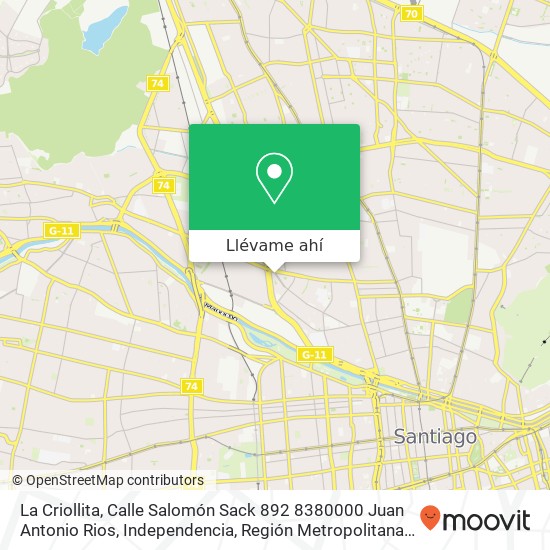 Mapa de La Criollita, Calle Salomón Sack 892 8380000 Juan Antonio Rios, Independencia, Región Metropolitana de Santiago