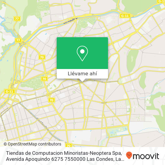 Mapa de Tiendas de Computacion Minoristas-Neoptera Spa, Avenida Apoquindo 6275 7550000 Las Condes, Las Condes, Región Metropolitana de Santiago