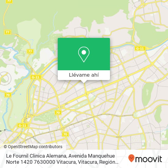 Mapa de Le Fournil Clinica Alemana, Avenida Manquehue Norte 1420 7630000 Vitacura, Vitacura, Región Metropolitana de Santiago