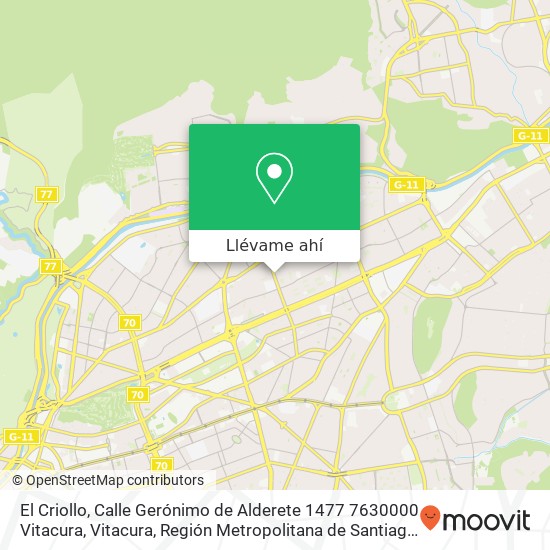 Mapa de El Criollo, Calle Gerónimo de Alderete 1477 7630000 Vitacura, Vitacura, Región Metropolitana de Santiago