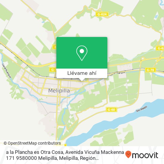 Mapa de a la Plancha es Otra Cosa, Avenida Vicuña Mackenna 171 9580000 Melipilla, Melipilla, Región Metropolitana de Santiago