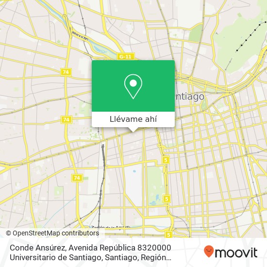 Mapa de Conde Ansúrez, Avenida República 8320000 Universitario de Santiago, Santiago, Región Metropolitana de Santiago