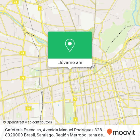 Mapa de Cafetería Esencias, Avenida Manuel Rodríguez 328 8320000 Brasil, Santiago, Región Metropolitana de Santiago
