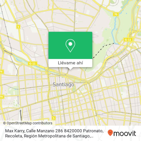 Mapa de Max Karry, Calle Manzano 286 8420000 Patronato, Recoleta, Región Metropolitana de Santiago