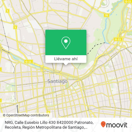Mapa de NRG, Calle Eusebio Lillo 430 8420000 Patronato, Recoleta, Región Metropolitana de Santiago
