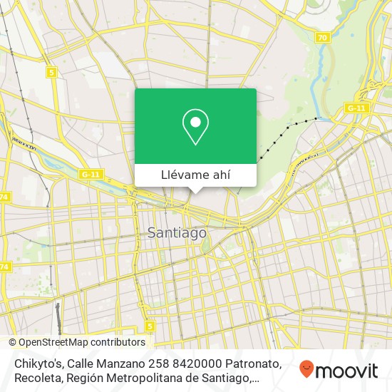 Mapa de Chikyto's, Calle Manzano 258 8420000 Patronato, Recoleta, Región Metropolitana de Santiago