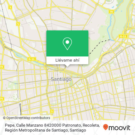 Mapa de Pepe, Calle Manzano 8420000 Patronato, Recoleta, Región Metropolitana de Santiago