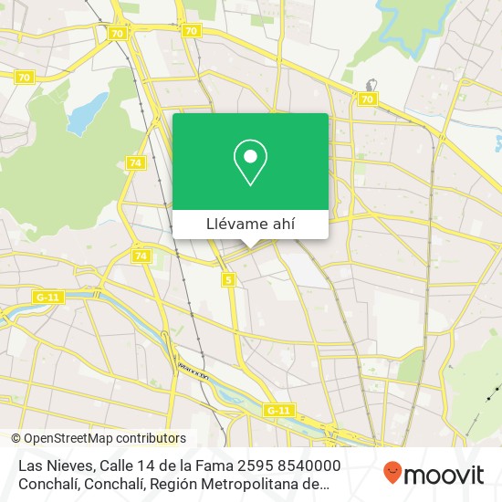 Mapa de Las Nieves, Calle 14 de la Fama 2595 8540000 Conchalí, Conchalí, Región Metropolitana de Santiago