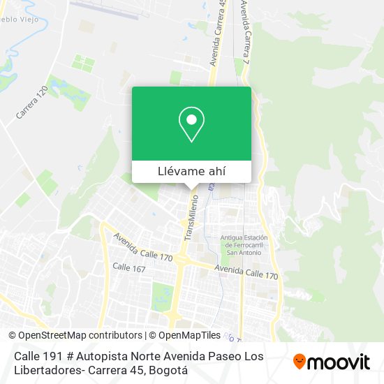 Mapa de Calle 191 # Autopista Norte Avenida Paseo Los Libertadores- Carrera 45