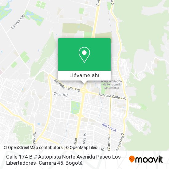 Mapa de Calle 174 B # Autopista Norte Avenida Paseo Los Libertadores- Carrera 45