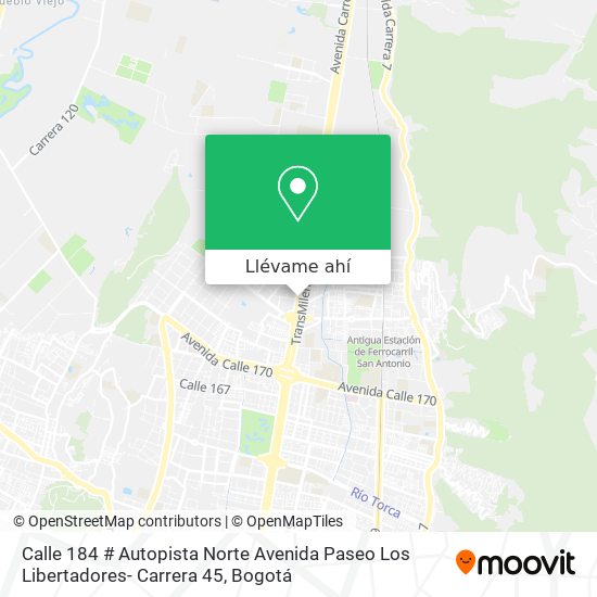 Mapa de Calle 184 # Autopista Norte Avenida Paseo Los Libertadores- Carrera 45