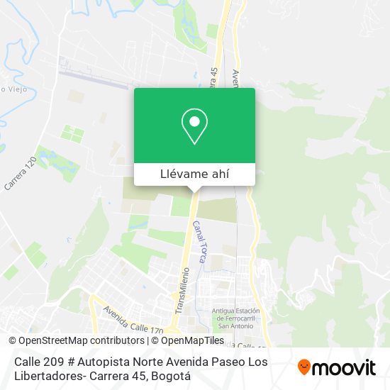 Mapa de Calle 209 # Autopista Norte Avenida Paseo Los Libertadores- Carrera 45
