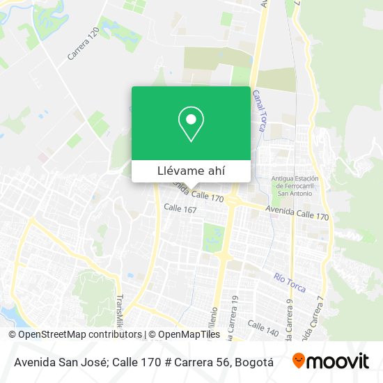 Mapa de Avenida San José; Calle 170 # Carrera 56
