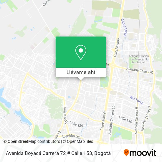 Mapa de Avenida Boyacá Carrera 72 # Calle 153