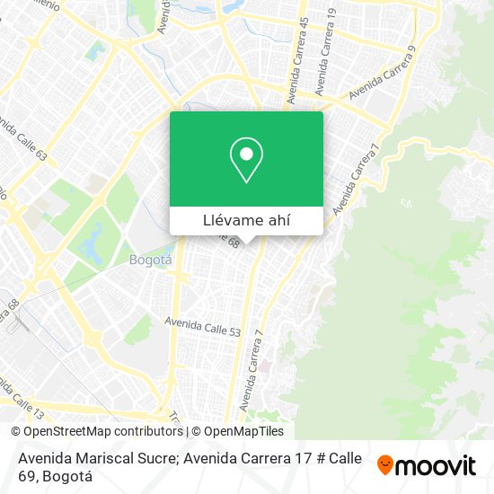 Mapa de Avenida Mariscal Sucre; Avenida Carrera 17 # Calle 69
