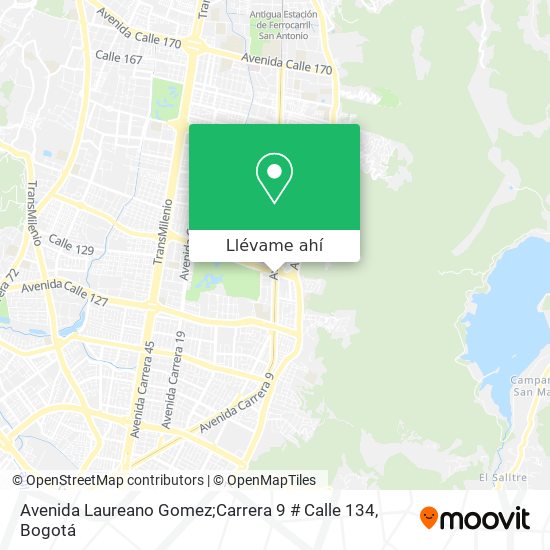 Mapa de Avenida Laureano Gomez;Carrera 9 # Calle 134