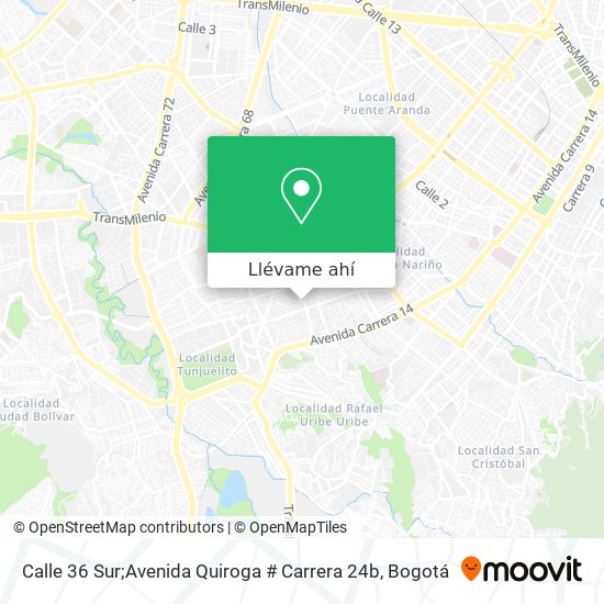 Mapa de Calle 36 Sur;Avenida Quiroga # Carrera 24b